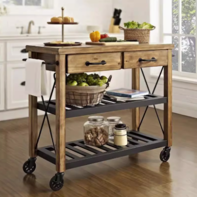 Solid wood dining sideboard home kitchen operating island multi-layer storage iron dining car mobile cabinet sideboard