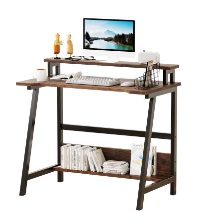 Computer Desk with Storage Shelves for Home Office Working Study Writing Table - Brown