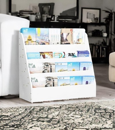 4 Sling Bookcase Display Stand Storage Bookshelf with 4 Shelves Book Display Rack Storage Bookcase Organizer Book Shelf - White