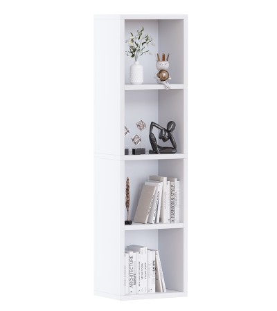 45.8" Tall Narrow Bookcase, 4-Tier Open Cube Wooden Corner Bookshelf Display Book Storage for Small Space Home Office - White