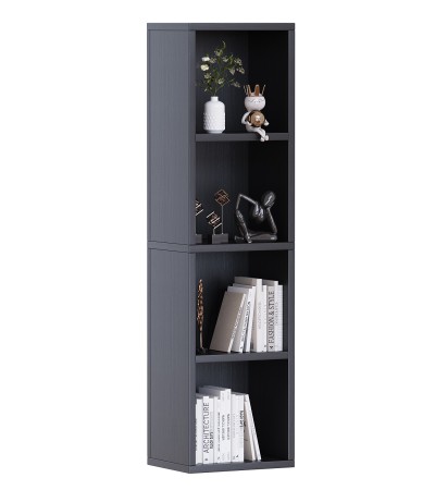 45.8" Tall Narrow Bookcase, 4-Tier Open Cube Wooden Corner Bookshelf Display Book Storage for Small Space Home Office - Black