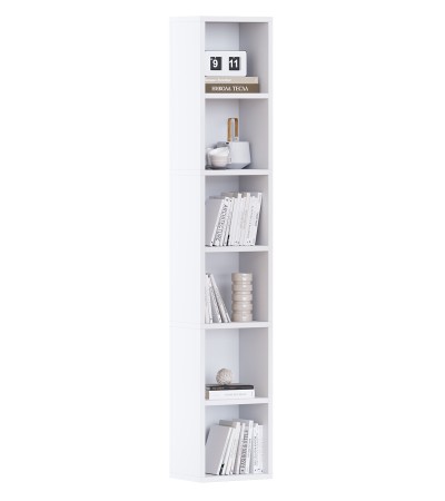 70.8" Tall Narrow Bookshelf, 6-Tier Shelf Wooden Corner Bookcase, Modern Skinny Cubes Storage Organizer Display Shelving for Bedroom, Library, Living Room, Home, Office - White