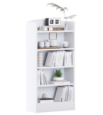 5-Tier Wooden Bookshelf，Open Bookcase with Storage Shelves, Floor Standing Unit, Furniture Selection for Living Room,Bedroom, Home Office - White