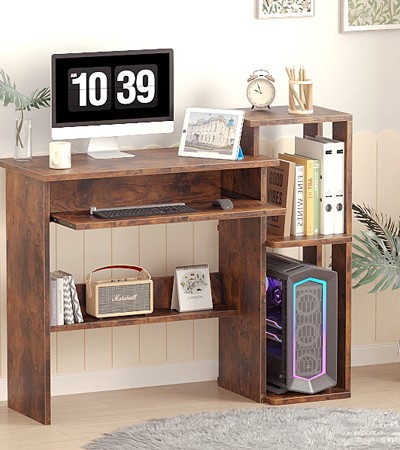 Multifunctional home office desk with a length of 66cm, a small desk with a keyboard tray and a bookshelf, a space-saving small computer desk, Ideal for Home Office - Black