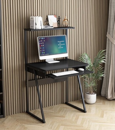 Z-Shape Computer Desk for Limited Spaces: Standing Portable Laptop Workstation with 2 Tiers, Doubling as a Sofa Side or Bed Table for Efficient Space Utilization - Black
