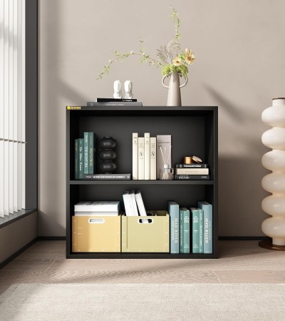 2-layer cube open bookshelf, a multi-functional storage organizer that can be combined for use, is an ideal choice for storage in home offices, living rooms and bedrooms - Black