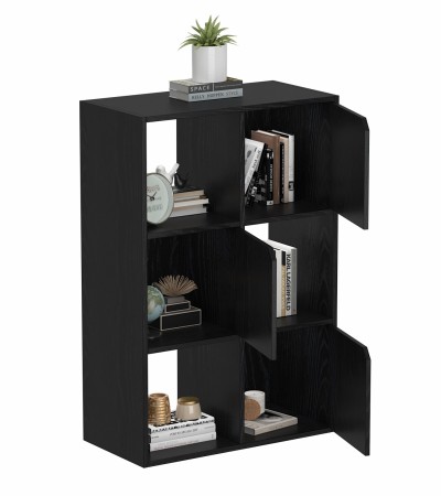6-Cube Organizer with Door 3-Tier Bookshelf, A Storage Shelves and Divider Perfect for Bedroom, Living, Office and Library black color - Black