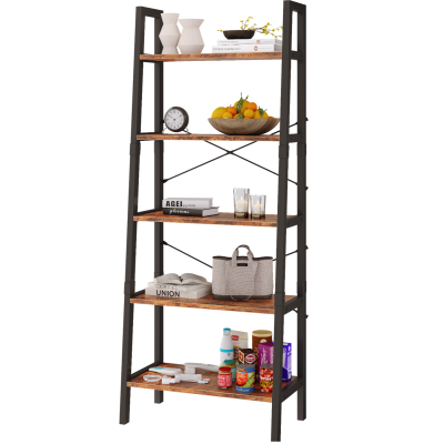 Industrial 5-Tier Open Bookshelf, Wood Look Accent Furniture with Metal Frame, Corner Storage Organizer for bedroom, Home Office, Kitchen, Living Room