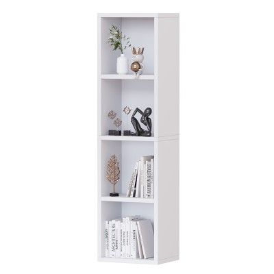 45.8" Narrow Storage Organizer Shelf, Modern Wooden Corner Bookcase, 4 Cube Small Bookshelf Organizer Display Shelving for Bedroom, Library, Living Room, Home, Office - White