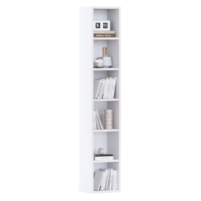 68.5" Tall Narrow Bookshelf, Modern Wooden Corner Bookcase for Stylish Storage, 6 Cubes Storage Organizer Display Shelving for Bedroom, Library, Living Room, Home, Office - White