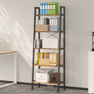 Modern Design Wood and Black Metal Living Room Decorative Storage Rack Bookcase Bookshelves Cabinet