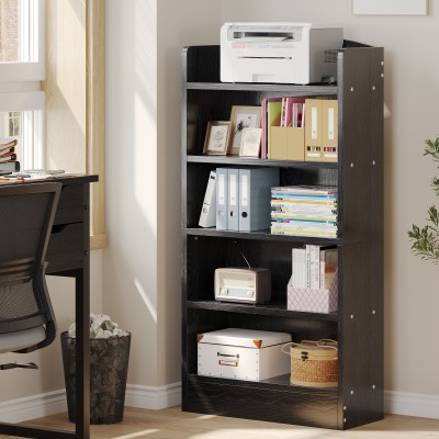 Morden Black Wooden Panel Bookcase Shelve Book Storage Standing Living Room Furniture