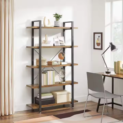 Industrial Rustic Wood Metal Bookshelf Home Office Bedroom Living Room Kitchen Book Shelf Bookcase