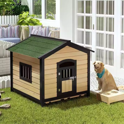 Outdoor Wooden Dog Kennel - Rainproof & Cold-Resistant All-Season Dog House for Large Dogs, Cats & Pets
