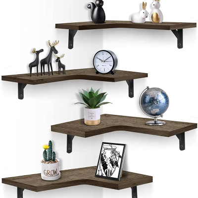 Rustic Wall Mounted Corner Floating Shelves for Bedroom and Home Decoration