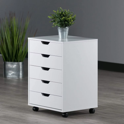 White Drawer Unit on Casters 5 Drawer Storage Office Drawer Chest Cabinet with Wheels
