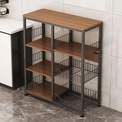 Multilayer kitchen storage rack with wire basket