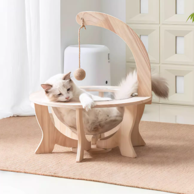 Space capsule solid wood cat bed four seasons universal pet cat toy