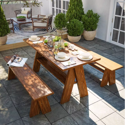 Outdoor leisure table and chair combination antiseptic wood villa courtyard outdoor open-air waterproof sunscreen balcony garden long table