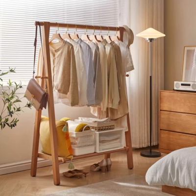 Floor-standing clothes hanger solid wood hanger wooden bedroom home floor-standing coat rack