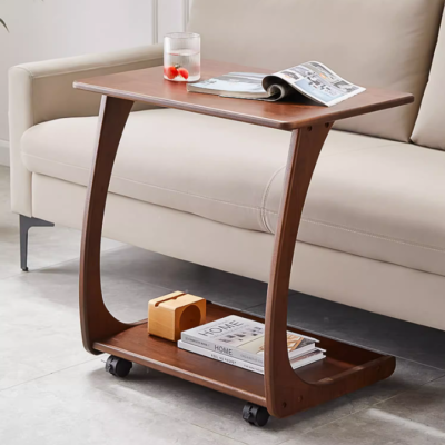 Solid wood sofa side cabinet movable table with wheels mini coffee table