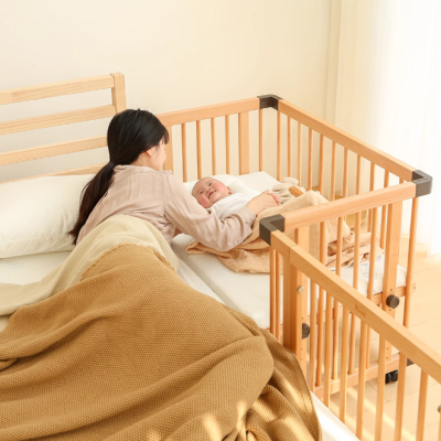 Crib solid wood baby bed multifunctional splicing large bed movable newborn bb bed with rollers