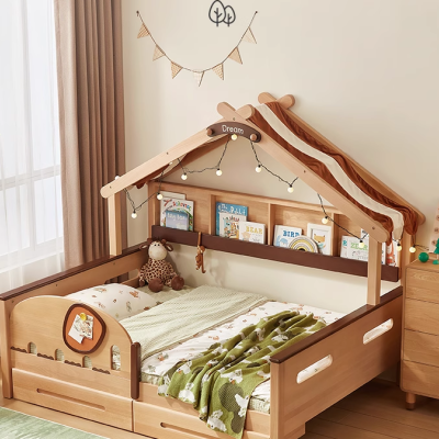 Solid wood children's bed girl boy guardrail princess log cabin bed boy children's room tree house bed