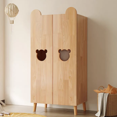 Solid wood wardrobe children's room storage bedroom low cabinet small boy girl baby cute bear rubber wood customizable - 74L x 40D x 136H