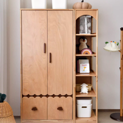 Children's solid wood wardrobe boys and girls two-door wardrobe hanging clothes storage cabinet