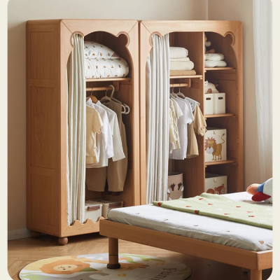 Solid wood children's wardrobe bedroom simple curtain wardrobe modern simple home curtain wardrobe