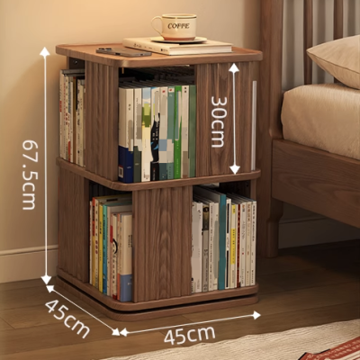 Solid wood bedside table 360 ​​degree rotating bookshelf multifunctional integrated floor-standing children's reading storage cabinet