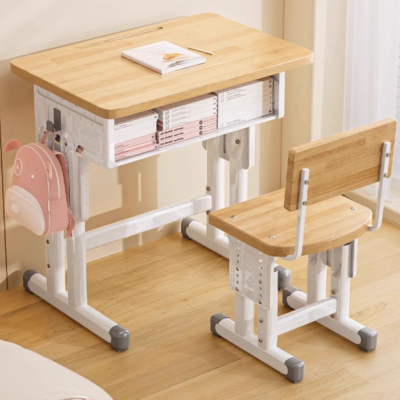 Children's study table solid wood desk home student writing desk small apartment liftable table and chair set
