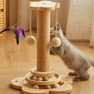 Pet supplies cat climbing frame sisal claw sharpening cat scratching post wear-resistant and non-cracked solid wood floor-standing ornaments cat turntable