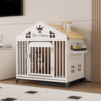 Multifunctional solid wood steel frame pet villa indoor and outdoor dog cage with toilet