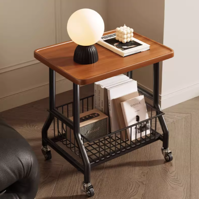 Sofa side table movable living room trolley rack with wheels small coffee table household simple trolley