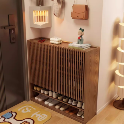 Solid wood shoe cabinet, large capacity multi-layer entrance shoe cabinet for home entrance
