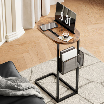 Couch Arm Table, Tv Tray Table Adjustable Height with Storage Baskets, C Table for Sofa with Tablet Dual Slot, for Sofa, Bedside, TV Watching, Meals, Snacks, and Laptop Use