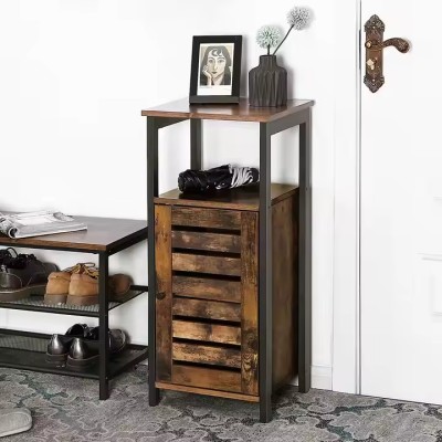 Industrial Side Table Tempered Glass End Table with Drawer Nightstand for Living Room Bedroom Furniture