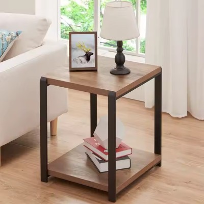 Wood and Metal Nightstand Side Table Storage Shelf FLiving Room Industrial End Table