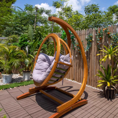 Outdoor courtyard swing hanging basket solid wood projection chair outdoor terrace leisure swing garden villa balcony hanging basket