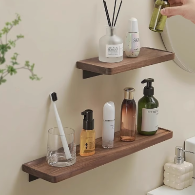 Shelf light luxury bathroom solid wood wall hanging storage bathroom one-line board