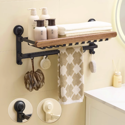 Suction cup walnut towel rack bathroom storage rack punch-free high-end bathroom restroom towel rack