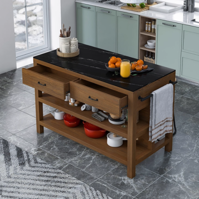 Movable island table, separate cooking table, rack, dining table, integrated open kitchen, solid wood sideboard