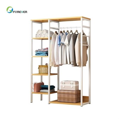 Modern Minimalist Steel and Wooden Hangers Multi-Function Floor Rack