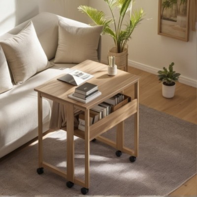 Rental house simple folding table with storage rack foldable computer table with wheels simple small table takes up space