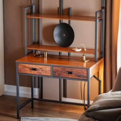 Small home computer desk with power socket and light game table, small space writing desk for rental house