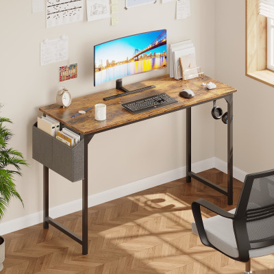 Computer Office Desk 48 Inch Student Kids Study Writing Work with Headphone Hooks & Storage Bag Modern Simple PC Home Bedroom Table, Rustic Brown