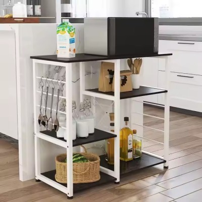 Custom 4 Tiers Metal Wood Kitchen Storage Rack Wire Mesh Storage Shelf Microwave Rack