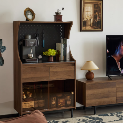 Solid wood tea cabinet dining side cabinet retro living room side cabinet kitchen coffee machine cabinet