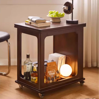 Solid wood folding coffee table movable household small apartment side cabinet multi-function cart sofa side table rack